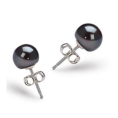PearlsOnly Paire de Boucles d'oreilles Perle Noire 7-8mm AA Eau douce PearlsOnly Paire de Boucles d'oreilles Perle Noire 7-8mm AA Eau douce