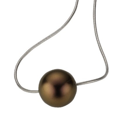 Zeeme Perles - Collier Femme - Argent 925/1000 - Pendentif Perle de Culture Doré - 43 cm