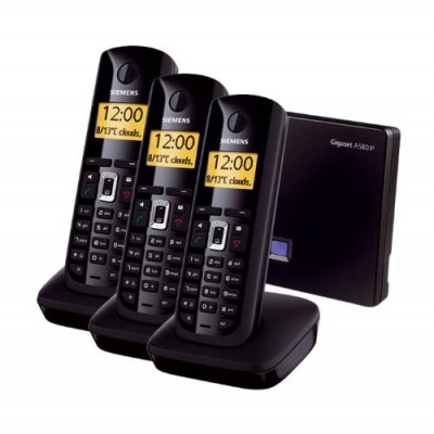 Siemens Gigaset - Gigaset A580 IP Trio - Téléphone Hybride - 2 Réseau VoIP SIP + Analogique - Noir Laqué