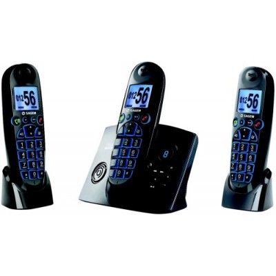 Sagem - D56V Trio - Téléphone sansfil DECT - Ecran rétro-éclairé - 2 Combiné supplementaire - Noir