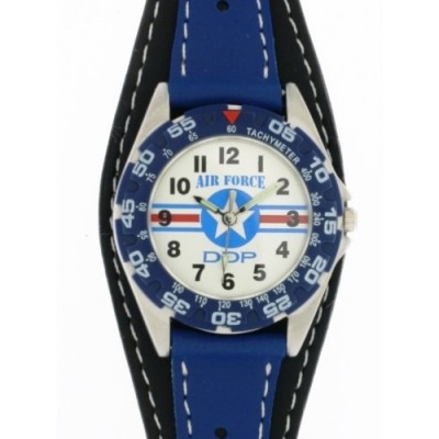 DDP - 4038302 - Montre Garçon - Quartz Analogique - Bracelet en Cuir Noir et Bleu