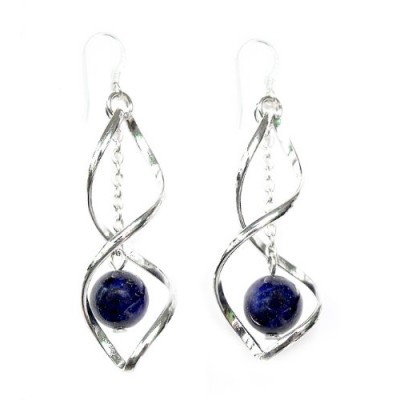 Lys de Mejac Boucles d'oreilles de Lapis Lazuli sur crochets en Argent massif 925