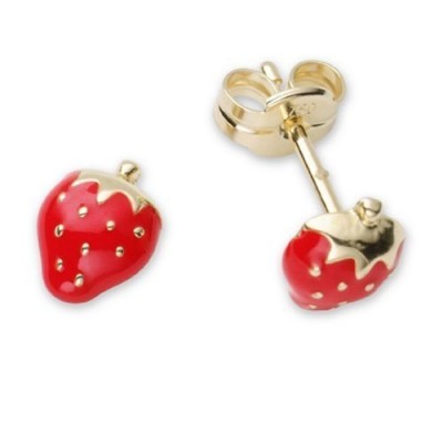 Miore - MK012E - Boucles d'Oreilles Enfants - Fraise en mail Rouge - Or Jaune 750/1000