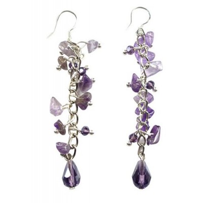 Boucles d'oreilles en Améthyste et cristal sur Argent massif 925