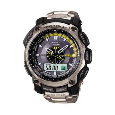 Casio - PRW-5000T-7ER - Protrek - Montre Homme - Quartz Analogique et Digitale - Cadran Gris - Bracelet en Résine Argent