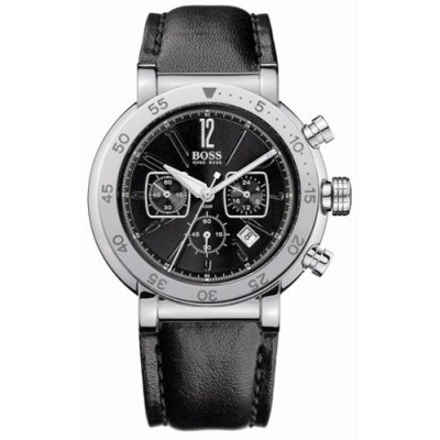 Hugo Boss - 1512246 - Montre Homme - Quartz Analogique - Chronographe - Cadran Noir - Bracelet Cuir Noir