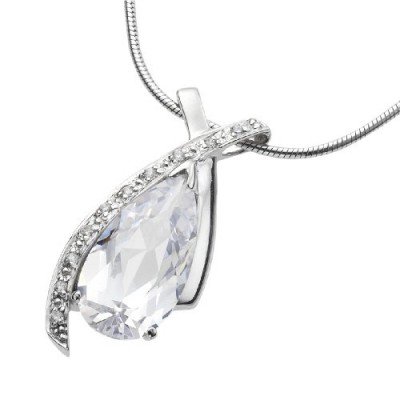 Zeeme Silver - Collier Femme - Pendentif Goutte - Argent 925/1000 - Oxyde de Zirconium - 42 cm